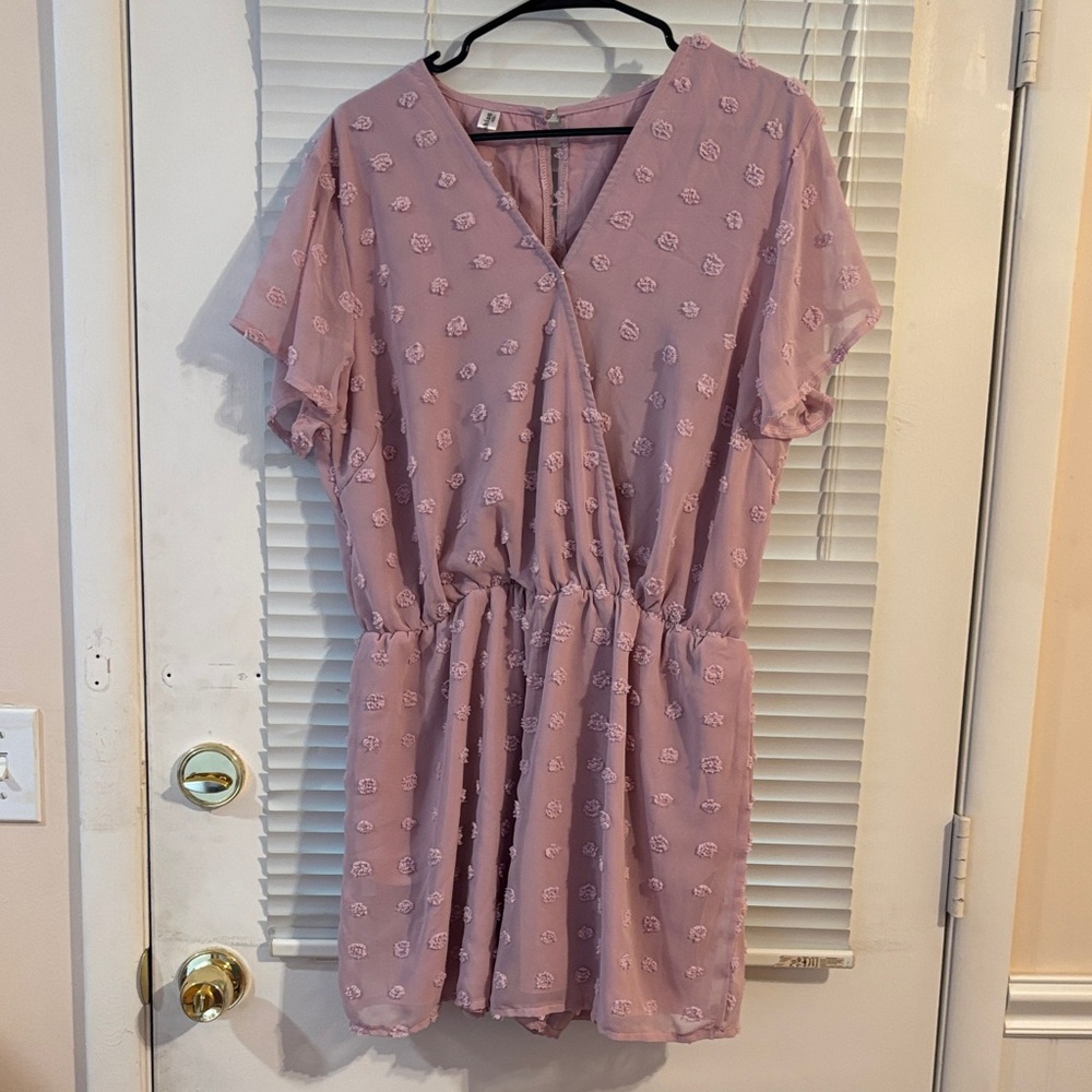 Angashion Dress Womens Large Dusty Rose Pink Chenille Swiss Dot Romper Size XXL